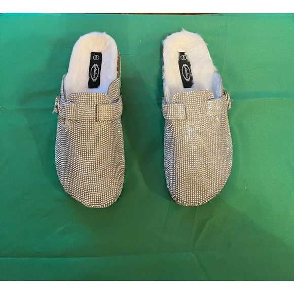 Adalina Shoes - Adalina Silver rhinestone  fur lined mule Silver size 5
